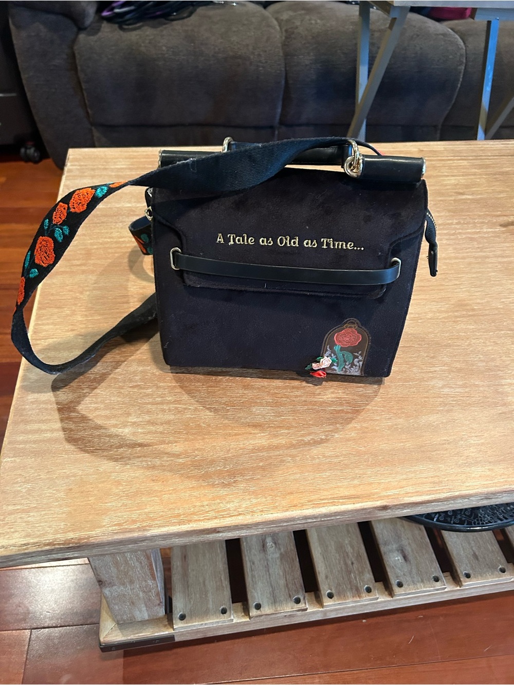Black 'A Tale as Old as Time' Beauty and the BeastCrossbody Bag with Rose Detail